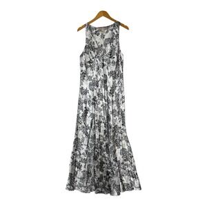 Jacalyn Bennett Dress Womens Large Black White Floral Maxi Sleeveless Y2K Flowy